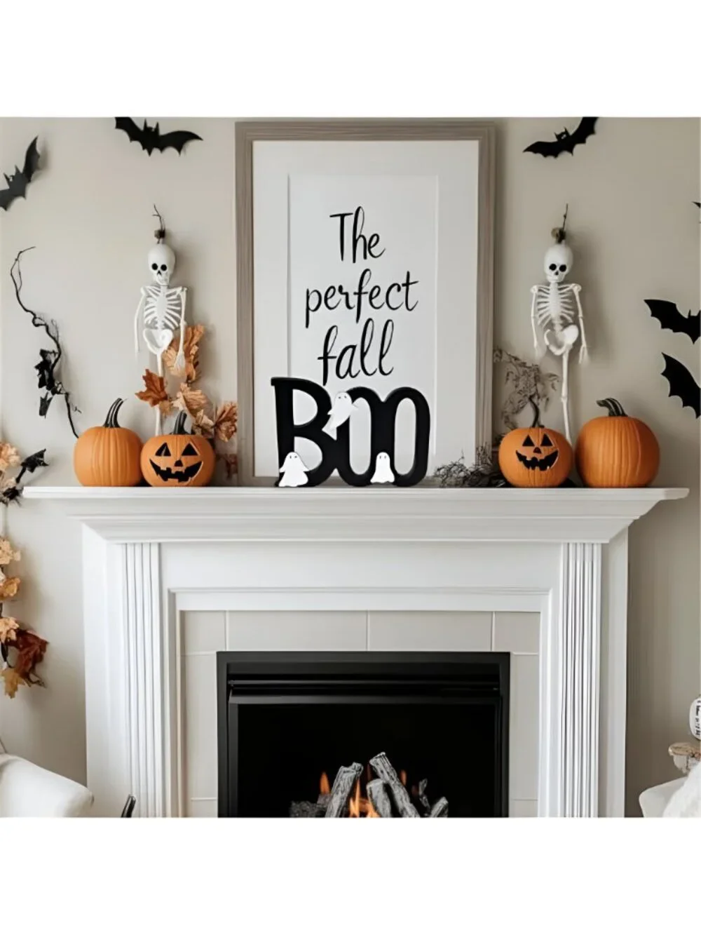 Wooden BOO Sign Halloween Table Decorations Cute Ghost Decor Indoor